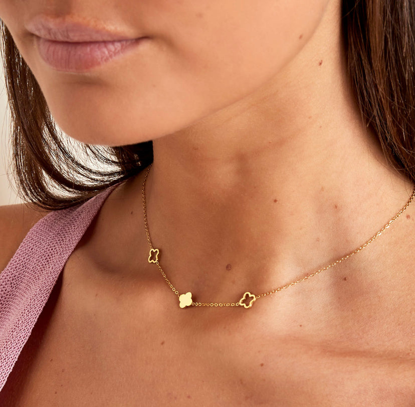 Waterproof sweatproof jewellery | Gold dainty minimalist clover necklace