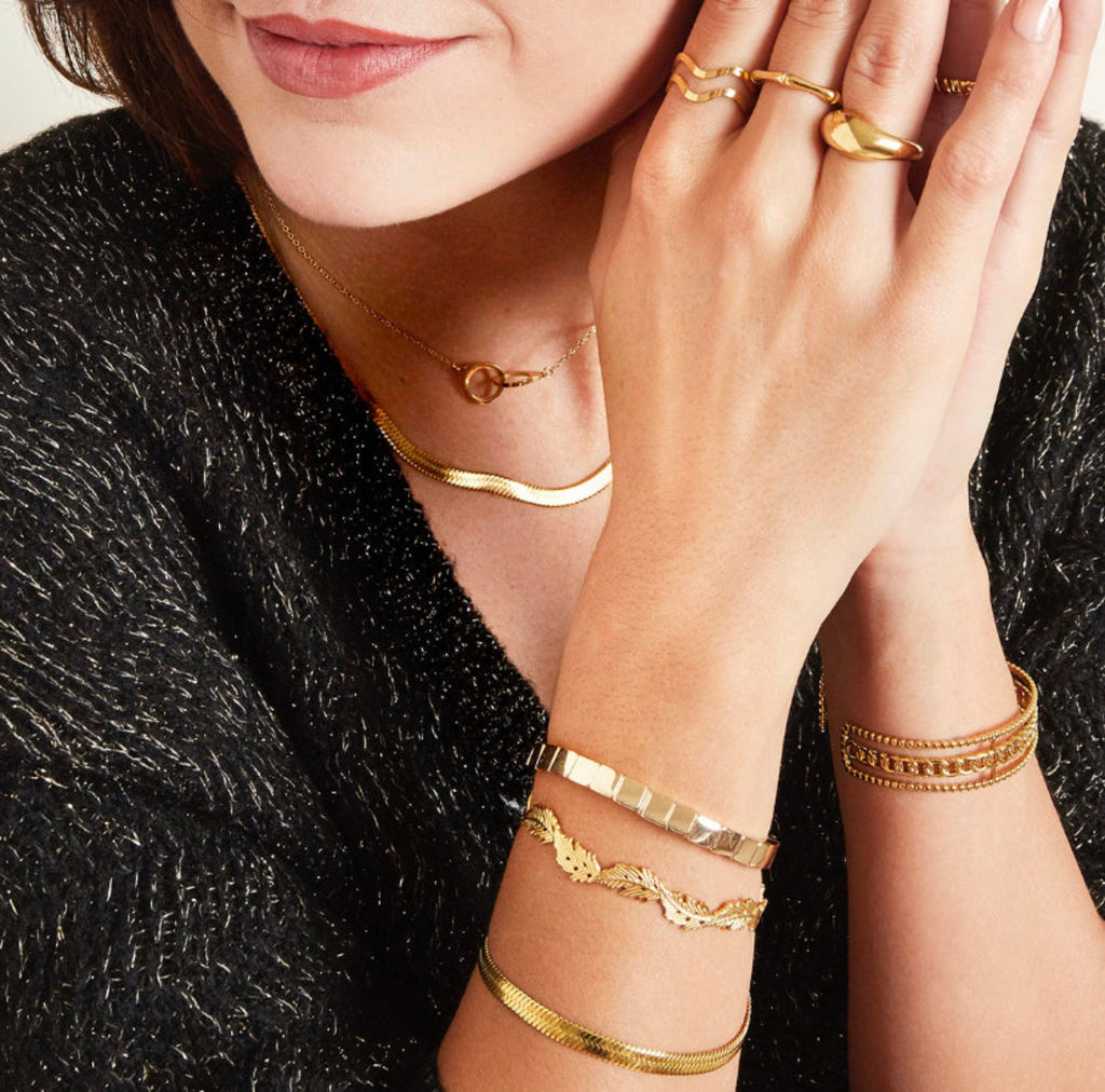 waterproof sweatproof jewellery | Gold Herringbone snake bracelet
